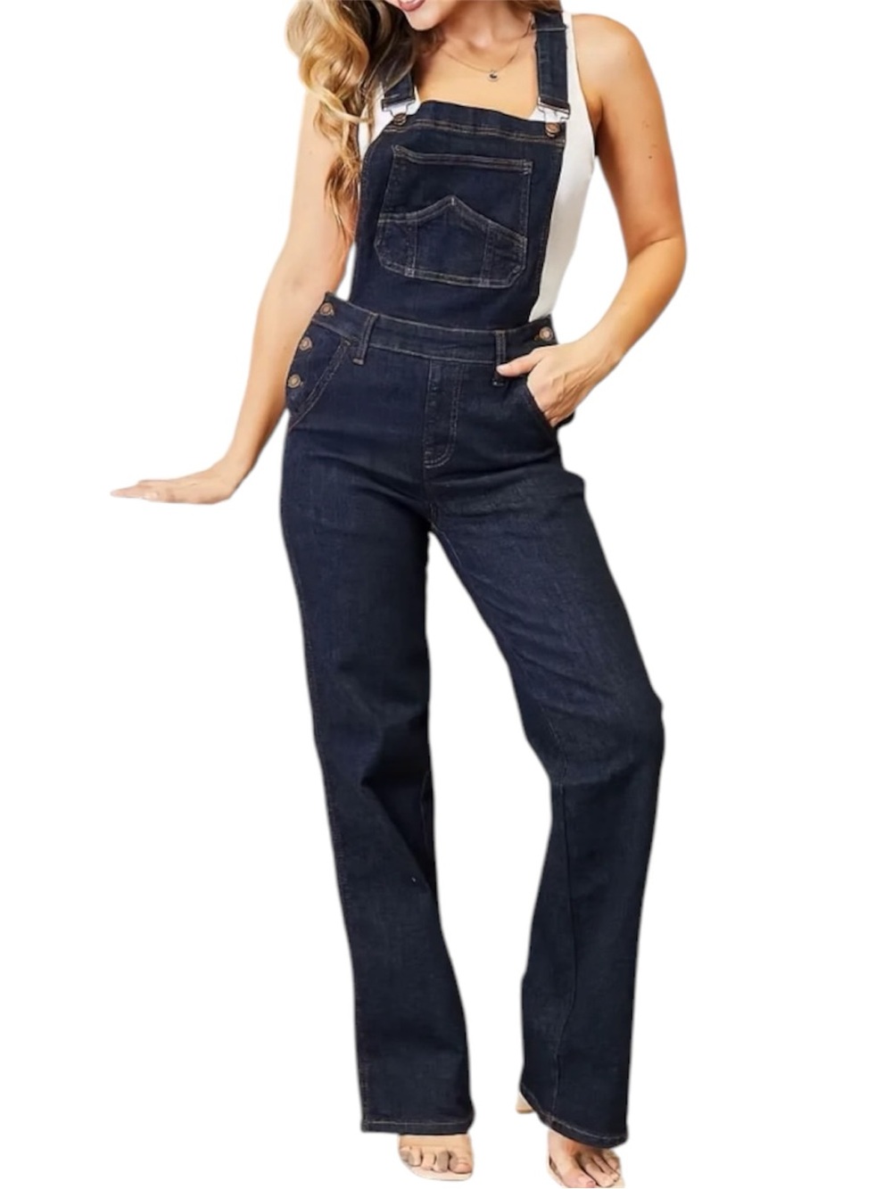 Judy Blue Dark Wash Denim Overalls - Classic Blue Bib With Pocket Size XL (12) - Picture 4 of 11